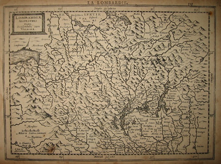 Mercator Gerard - Hondius Jodocus Lombardiae alpestris. Pars occidentalis cum Valesia 1630 Amsterdam 